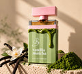 Vanilla Matcha eau de parfum bottle with matcha powder and vanilla